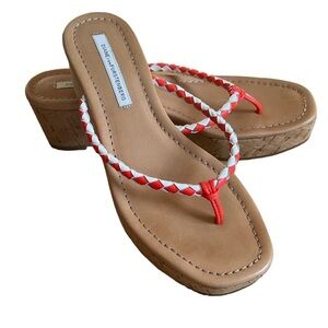 Diane von Fürstenberg red and white woven leather platform wedge sandals size 7